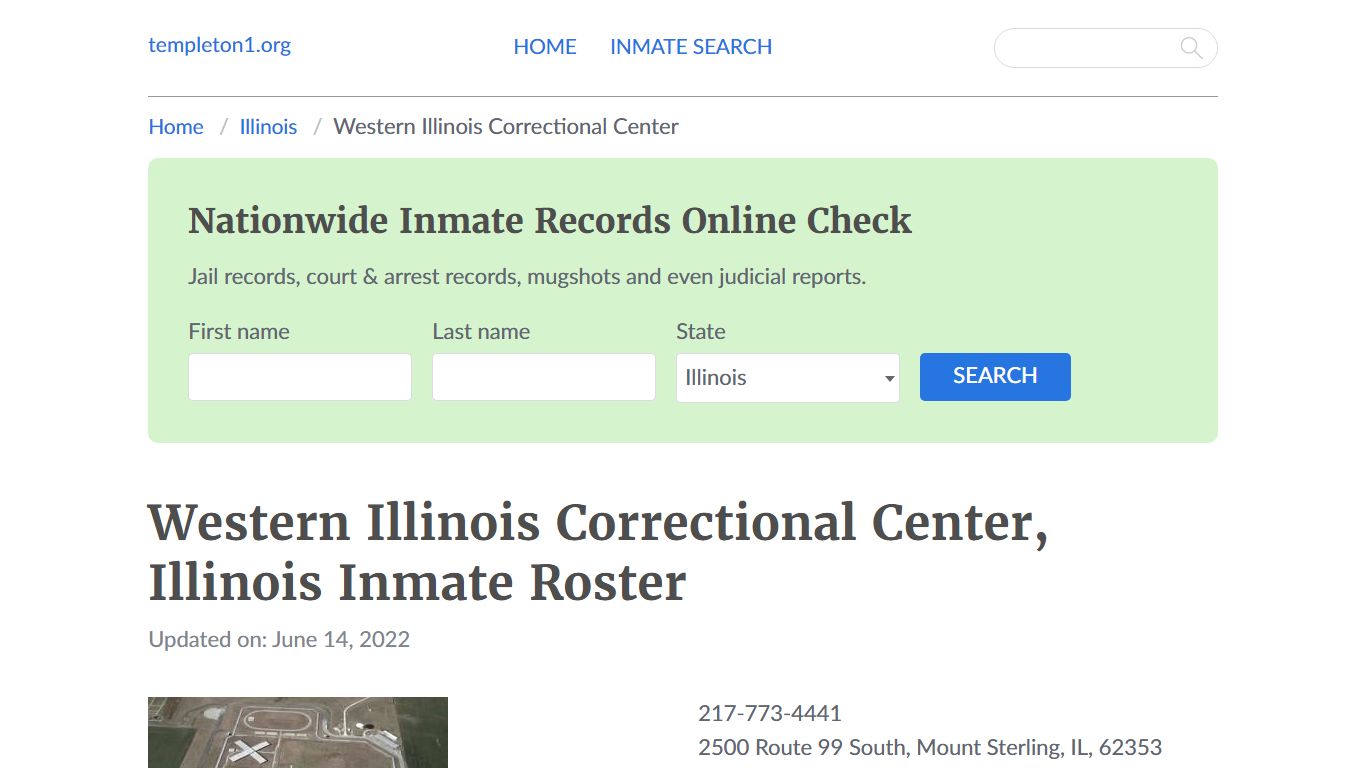 Western Illinois Correctional Center, Illinois Inmate Booking - Templeton