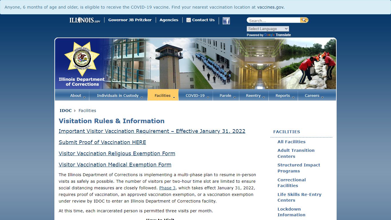 Visitation Rules & Information - Facilities - Illinois